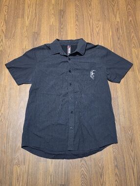Men's Metal Mulisha Black Button-Down Shirt Size L Edgy Streetwear Style Casual